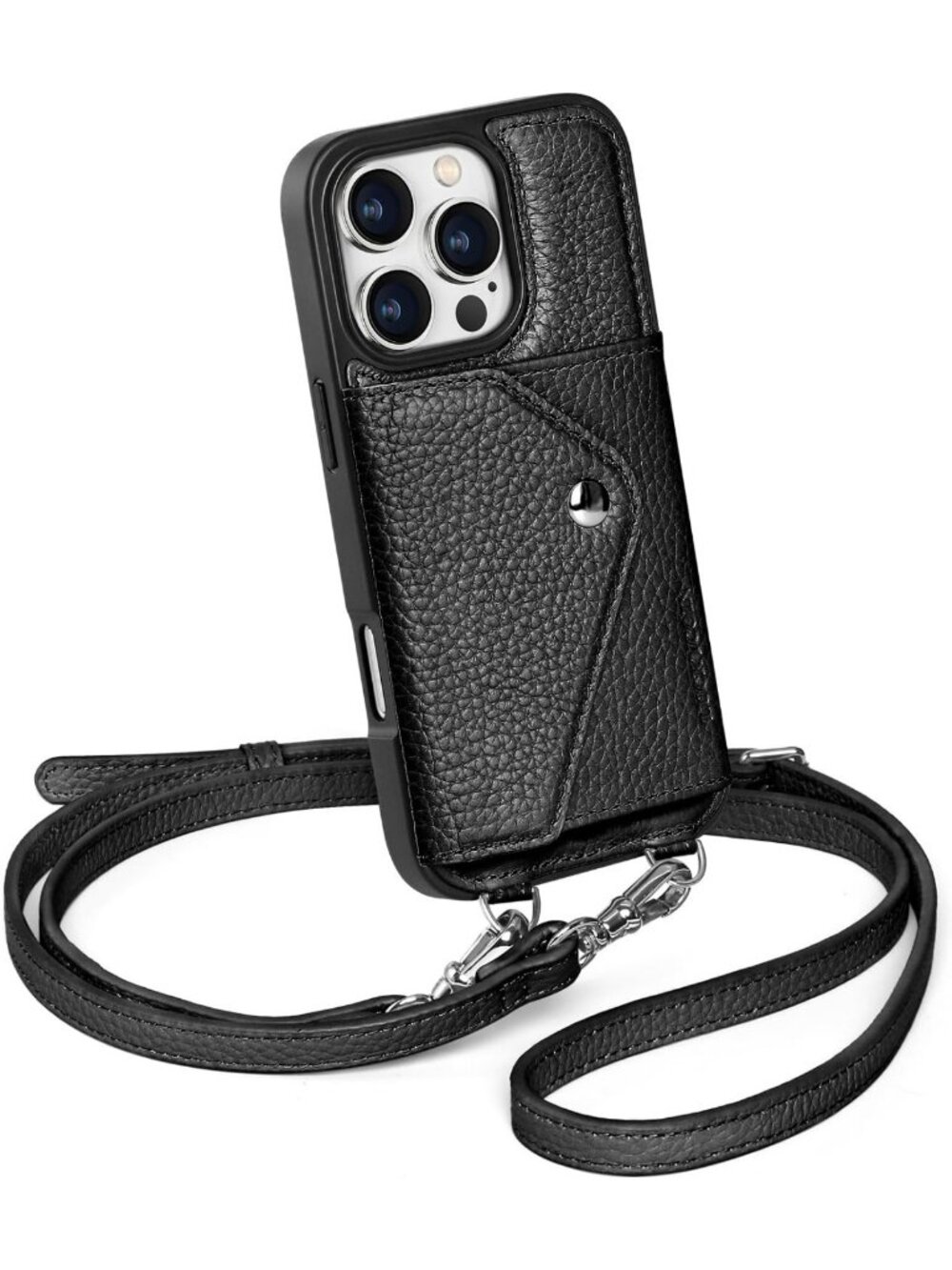 Stylish Genuine Leather Crossbody Wallet Case for iPhone 16 Pro - Chic